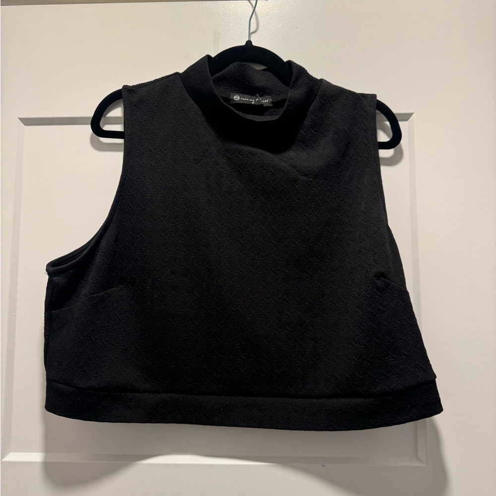 Fashion to Figure Black Textured Cropped Mock Neck Tank